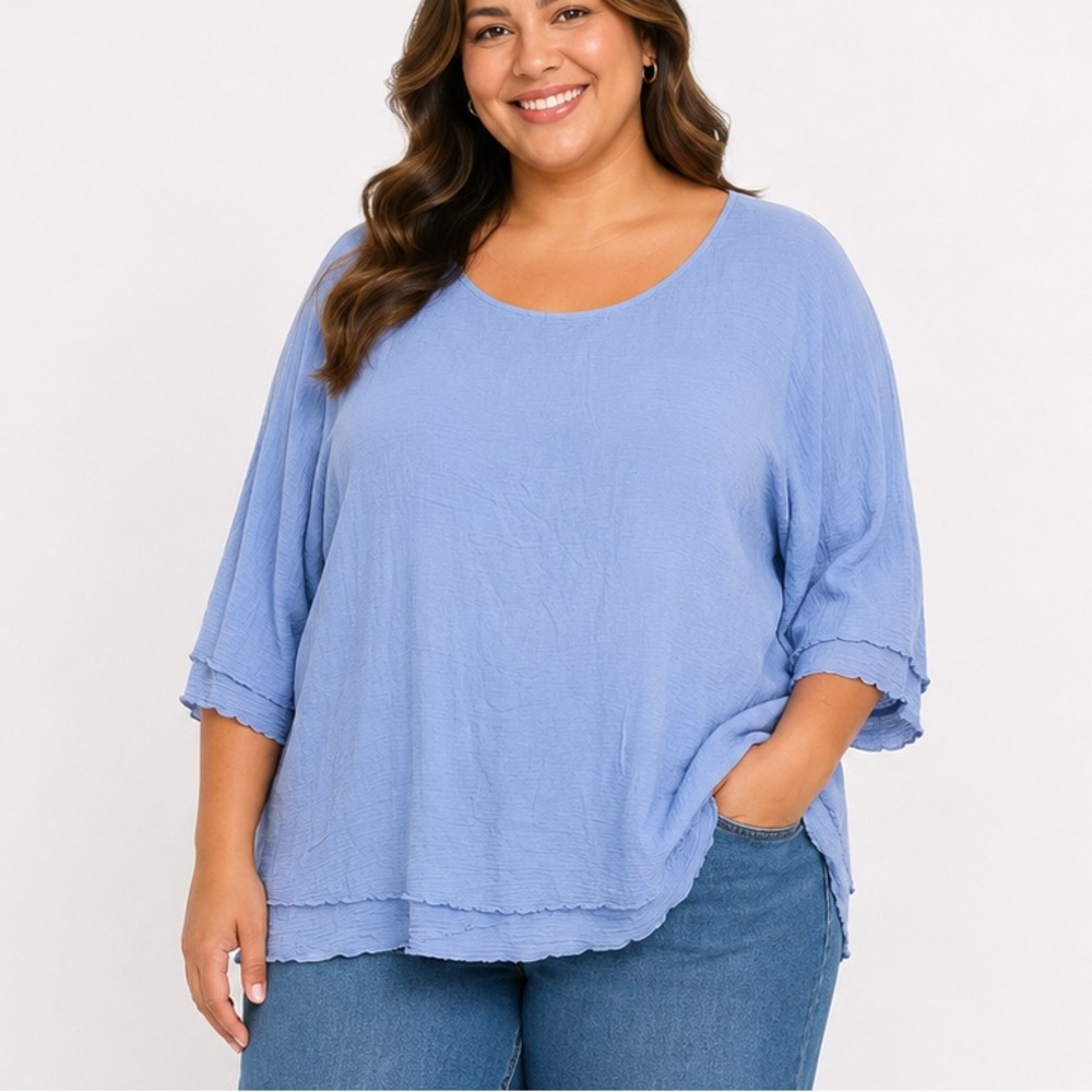 Soft Surroundings‎ 100% Cotton Lavender Blue Lightweight Scoop Neck Blouse 2X